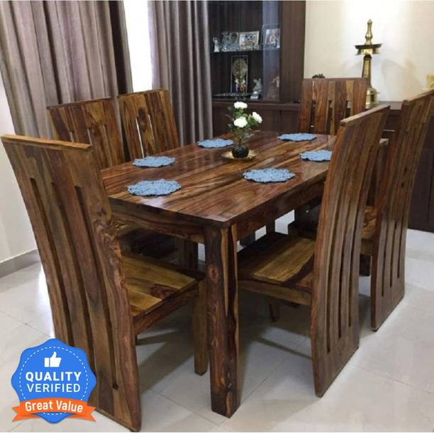 Taskwood Furniture Solid Wood Sheesham Wood 6 Seater Dining Table With 6 Chairs For Dining Room Solid Wood 6 Seater Dining Set