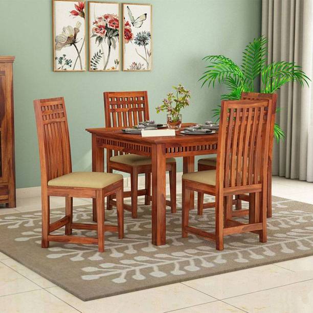 sjme Solid Wood Sheesham Wood 4 Seater Dining Table With 4 Chairs For Dining Room Solid Wood 4 Seater Dining Set