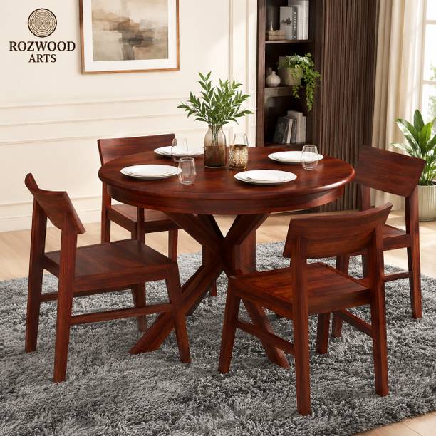 Rozwood Arts Premium Round Dining Collection Solid Wood 4 Seater Dining Set