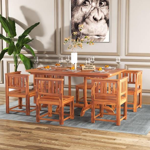 Worldwood 6 Seater Dining Table Set Without Cushioned Chairs for Dining Room Solid Wood 6 Seater Dining Set