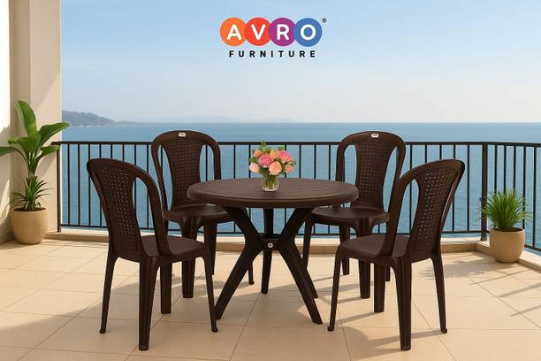 AVRO Alfa Round Table with Fantasy Armless Chair for Home, Cafe and Outdoor Seating Plastic 4 Seater Dining Set