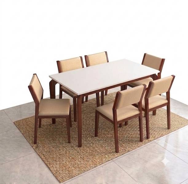 WoodLab Sheesham Wood 6 Seater Dining Table Set In Marble Finish Dining Table Solid Wood 6 Seater Dining Set