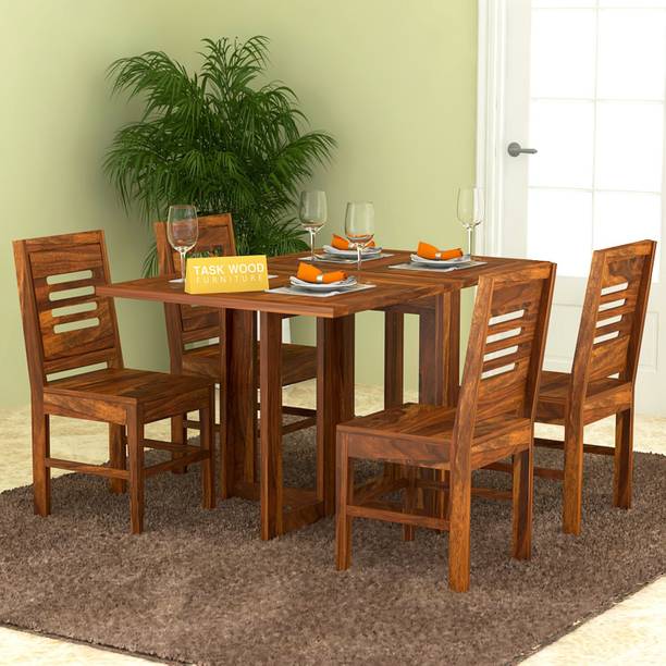 Taskwood Furniture Solid Wood Four Seater Dining Table For Dining Room | Finish:- Natural Solid Wood 4 Seater Dining Set
