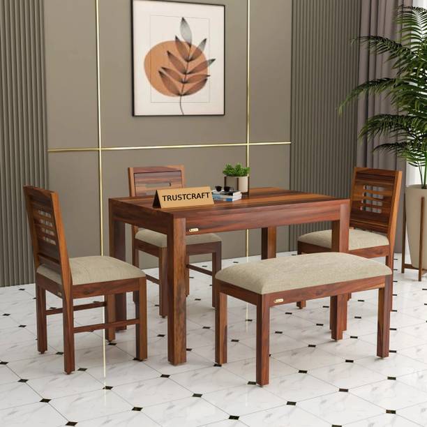 TRUSTCRAFT Premium Dining Table 4 Seater | Wooden Dining Table Set for Home & Dining Room Solid Wood 4 Seater Dining Set