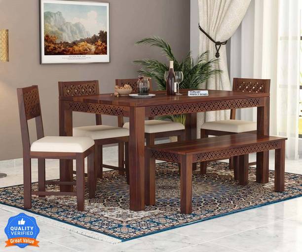 Flipkart Perfect Homes Sheesham Wood Six Seater CNC Designed Dining Set For Dining Room/ Restaurant || Solid Wood 6 Seater Dining Set