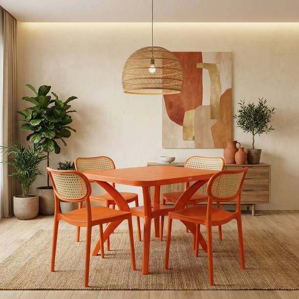 TrendyLivings 4 Seater Dining Table Set for Home Garden Cafeteria Restaurant Plastic 4 Seater Dining Set