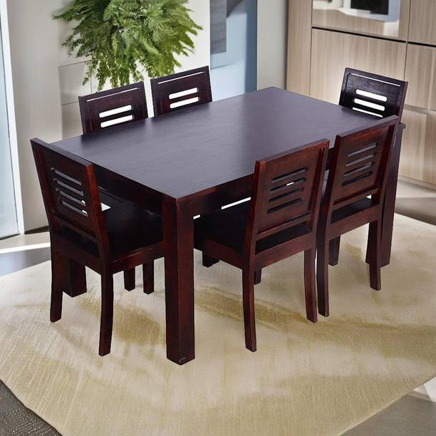 Custom Decor Six Seater Dining set (Mahogany Finish) Solid Wood 6 Seater Dining Set