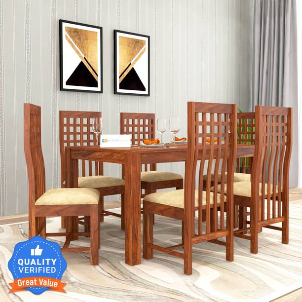 Custom Decor High Back Premium Dining Room Furniture Wooden Dining Table with 6 Chairs Solid Wood 6 Seater Dining Set Solid Wood 6 Seater Dining Set