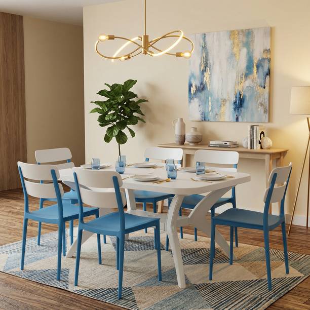 TrendyLivings 6 Seater Dining Table Set for Home Garden Cafeteria Restaurant Plastic 6 Seater Dining Set