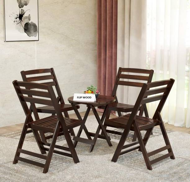 FLIPWOOD Folding Chair and Table for Garden Balcony Cafe Dining Set Solid Wood 4 Seater Dining Set