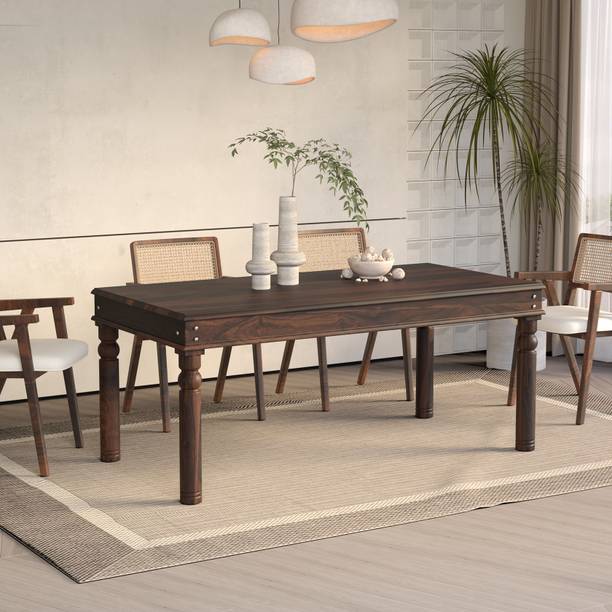 Wakeup India Adria Dining Table Walnut Dinner Table Sheesham Wood Solid Wood 6 Seater Dining Table