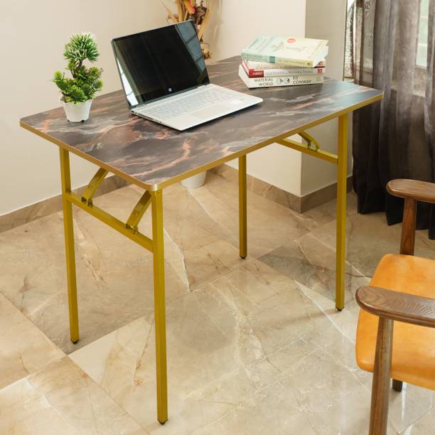 Kiara Quality First Multi-Purpose Portable & Foldable Wooden Computer Table with Metallic Golden Leg Solid Wood Computer Desk