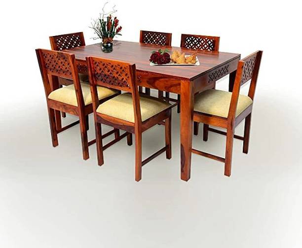 Utkarsh Solid Sheesham Wood 6 Seater Dining Set For Dining Room / Kitchen / Hotel Fabric 6 Seater Dining Table
