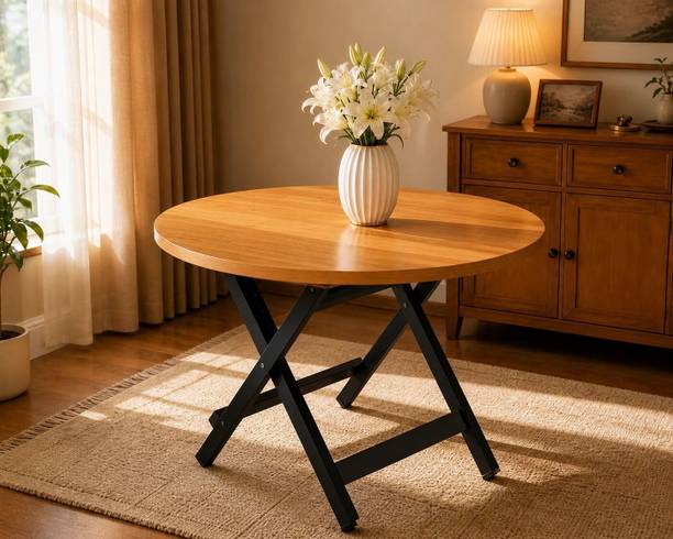 City of Akasha Round Folding Table Series Engineered Wood 4 Seater Dining Table
