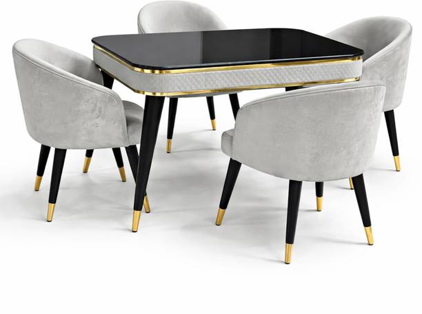 Woodenspace 4 Seater Wooden Dining Table Set | Urban Marble Top Dining Table with Chairs Solid Wood 4 Seater Dining Table