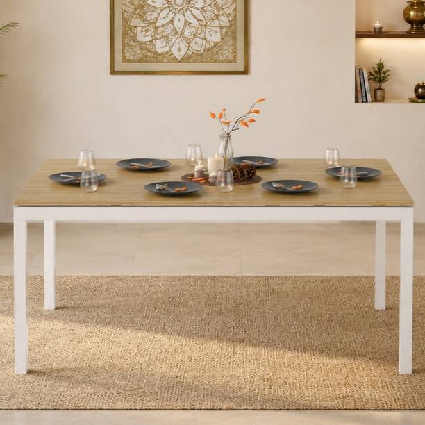 BLUEWUD Halven 6 Seater Rectangular Dining Table, Dinner Table with Chair Engineered Wood 6 Seater Dining Table