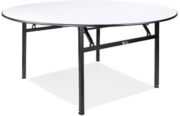 spacepanda Kate MultiPurpose Folding Engineered Wood Round Banquet Table Metal Frame 4x4Ft Solid Wood 8 Seater Dining Table