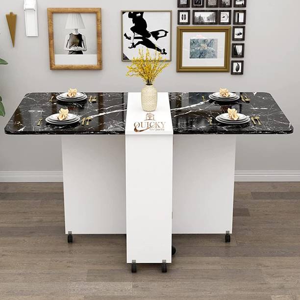 QuickyGoQuickly Quicky New &Stylish Black marbled Folding Dining Table made up of Engineered Wood 4 Seater Dining Table