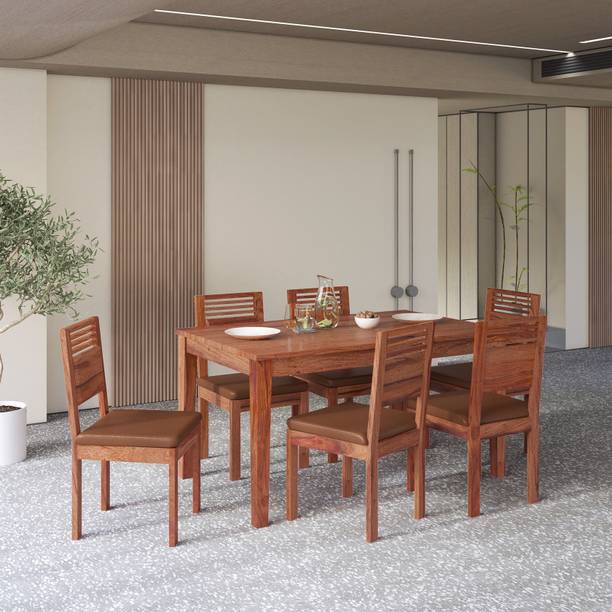 Wakeup India Velour Sheesham Wood 6 Seater Dining Table Set with 6 Chairs with Thick Cushion Solid Wood 6 Seater Dining Table