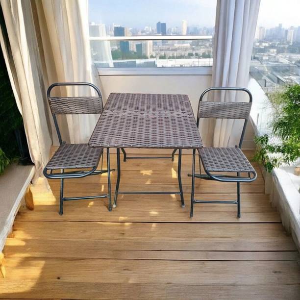 Faab International 2x2 Folding Table and Chair, Brown, Rattan Weaved Metal 2 Seater Dining Table