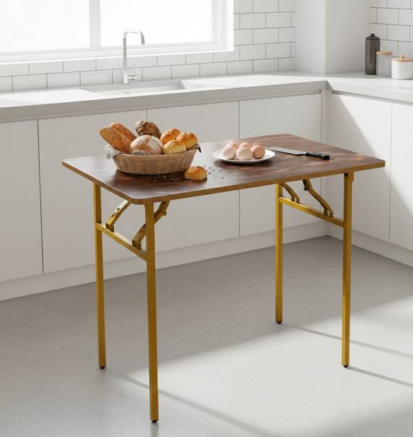 SHREE HARI QUALITY FIRST Multi-Purpose Foldable & Portable Wooden Laptop Table with Metallic Golden Leg Solid Wood 4 Seater Dining Table