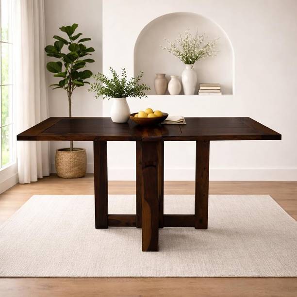 Worldwood Marble Finish Table Top Solid Wood 6 Seater Dining Table