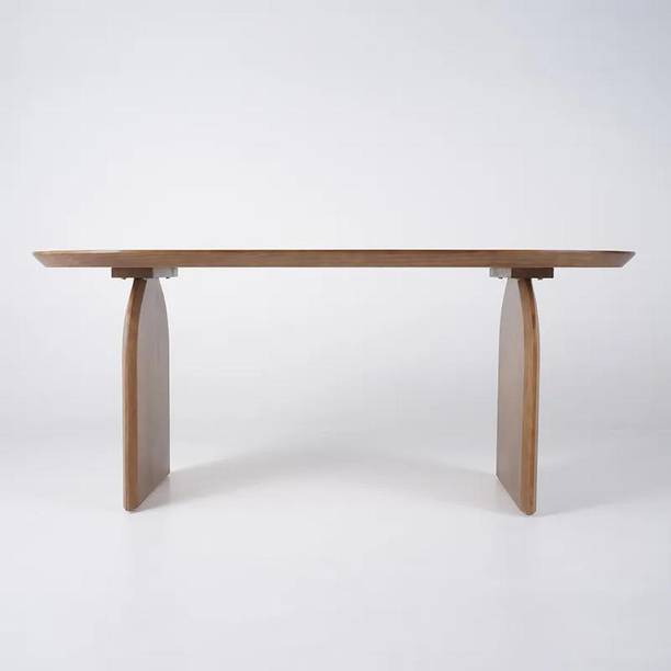 NG Decor Japandi Dining Table Solid Wood Top & Pedestals for 8 Engineered Wood 8 Seater Dining Table