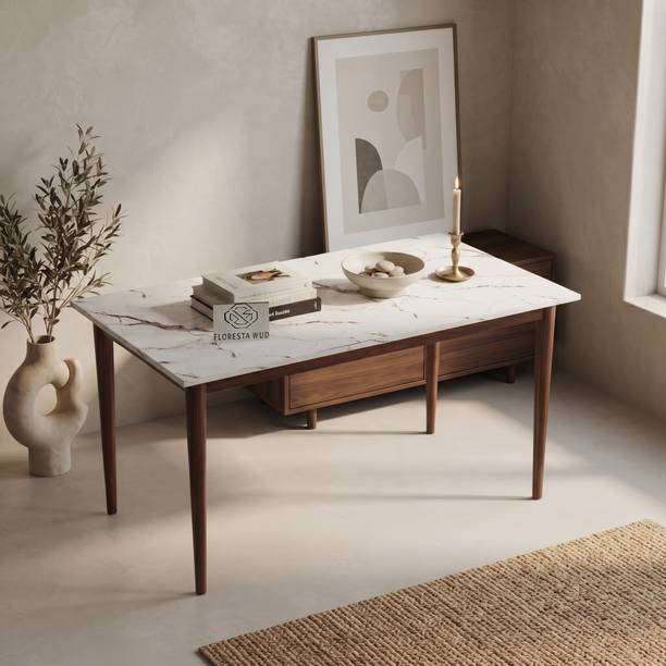 Floresta Wud Kalon Marble Solid Wood 6 Seater Dining Table With Engineer Wood Table Top || Solid Wood 6 Seater Dining Table