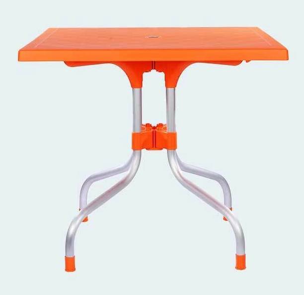 PFUN Olive Plastic Foldable Square 4 Seater Dining Table with Aluminium Base Plastic 4 Seater Dining Table
