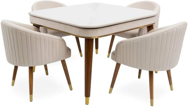 Woodenspace 4 Seater Wooden Dining Table Set | Urban Marble Top Dining Table with Chairs Solid Wood 4 Seater Dining Table