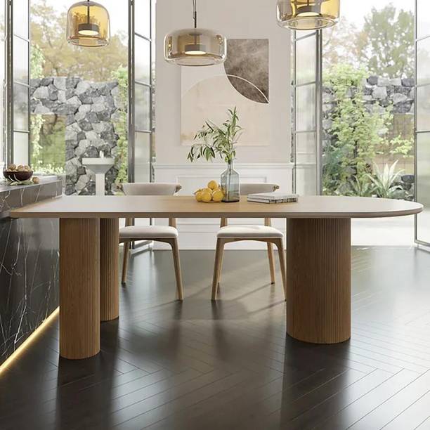 NG Decor Japandi Dining Table 6 Seater Pine Wood Table Pedestal Base Engineered Wood 6 Seater Dining Table