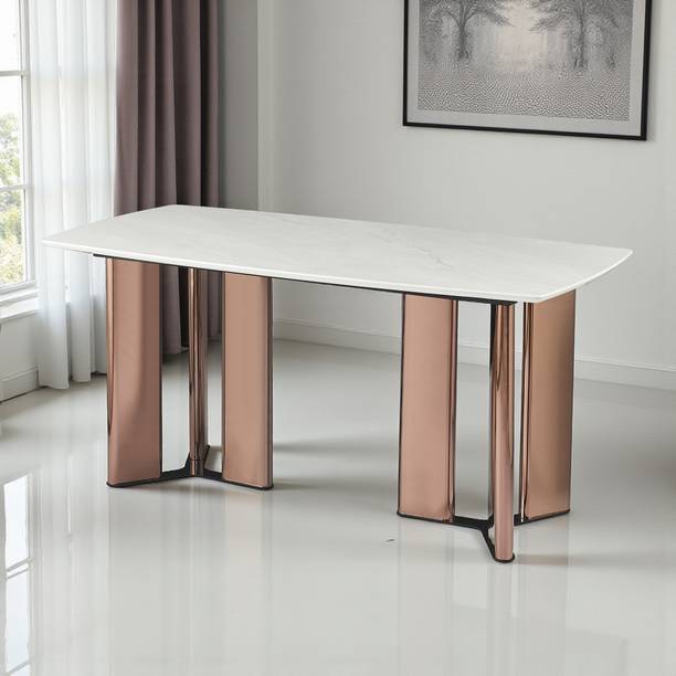THE ATTIC The Attic Elysia Dining Table 160 cms with Dual Tone Metal Base Metal 6 Seater Dining Table