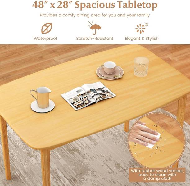 RunamWoods Solid Wood Dining Table for Kitchen or Dining Room | Modern Minimalist Design Solid Wood 4 Seater Dining Table