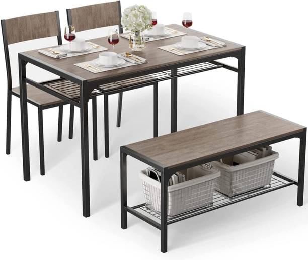 RAM'S CREATION WOOD Steel Kitchen Table And 2 Chairs For 4 With Bench Solid Wood 4 Seater Dining Table