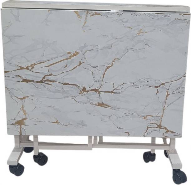 ekam futuretech ekam Folding 4 seater Dining table ( white marble) (Assembly Require) Metal 4 Seater Dining Table