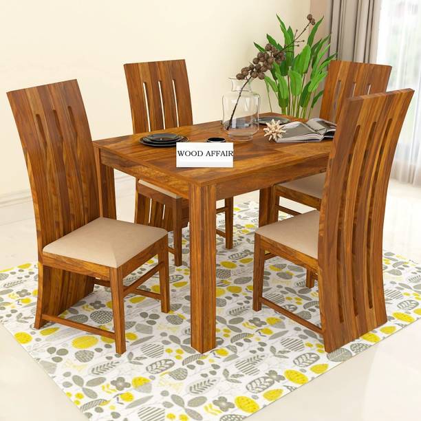 WOOD AFFAIR Solid Sheesham Wood Four Seater Dining Set For Dining Room/ Hotel / Café | Solid Wood 4 Seater Dining Set