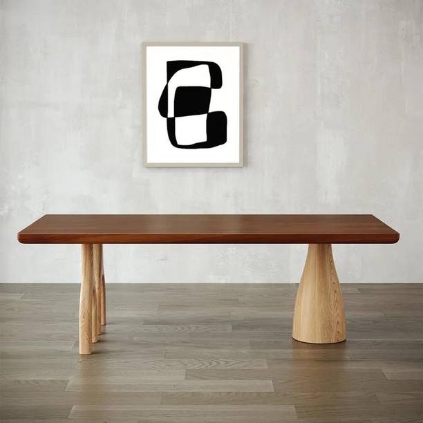 NG Decor Japandi Solid Wood Dining Table Walnut Rectangle Tabletop for 6 Person Engineered Wood 6 Seater Dining Table
