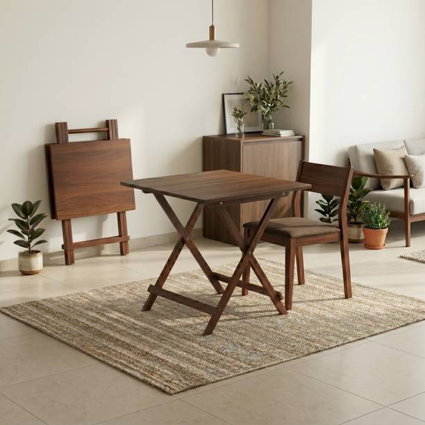 Virah VIRAH Wooden Foldable Table with Metal Folding Legs|Multipurpose Portable Table Engineered Wood 4 Seater Dining Table