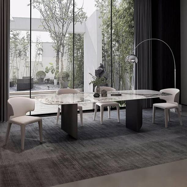 NG Decor Modern Rectangal Stone Dining Table with Double Pedestals Table Only(No chairs) Stone 6 Seater Dining Table