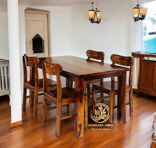 Banzara Arts Solid Wood Four Seater Dining Table Set with 4 Chairs for Dining Room Solid Wood 4 Seater Dining Table