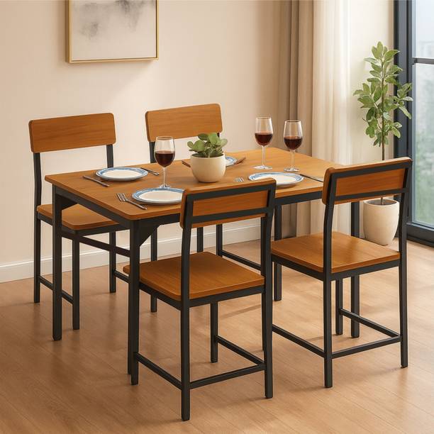 Callas Compact Modern Dining Table with 4 Chairs | Ideal for Kitchen, Dining Room | Engineered Wood 4 Seater Dining Table