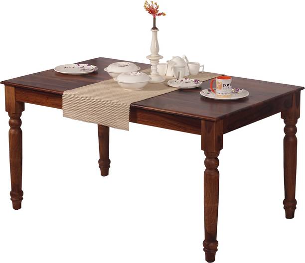 Sheesham Craft Artisan With 1' Top,Smooth Edges,Floor Protector,Natural Colour,Matte Finished Solid Wood 6 Seater Dining Table