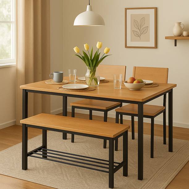 WoodVibes Steel Dining Table for 4 or 2 for Home, Hotel And Restaurent Metal 4 Seater Dining Table