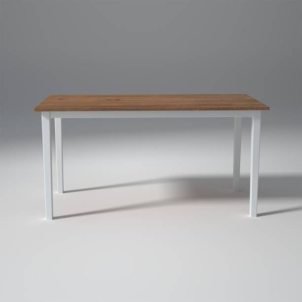 Wakeup India Flay Dining Table Natural and White Dinner Table Mangowood Solid Wood 6 Seater Dining Table