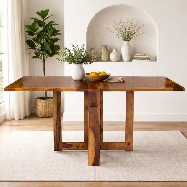 Angel Furniture Foldable Solid Wood 6 Seater Dining Table