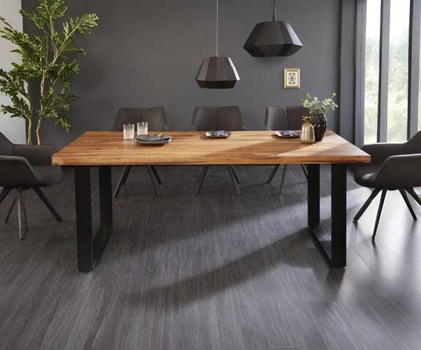 Worldwood Metal Leg Sheesham Wood Top Solid Wood 6 Seater Dining Table