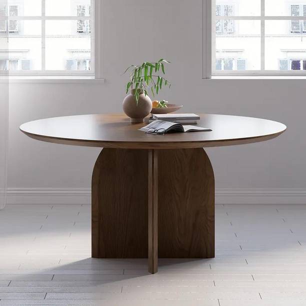 NG Decor Modern Round Dining Table for 6 Walnut Solid Wood Tabletop Pedestal Base Engineered Wood 6 Seater Dining Table