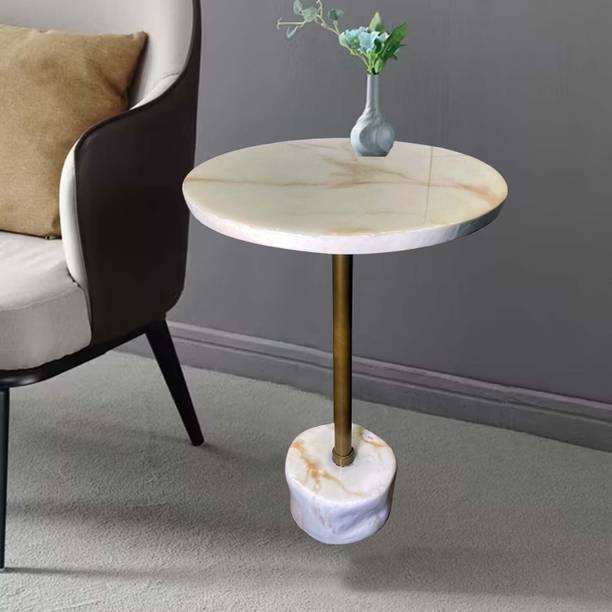 RoyalThum RTRST06 Resin Marble Finish Coffee/Side Table (White and Gold) Glass 2 Seater Dining Table