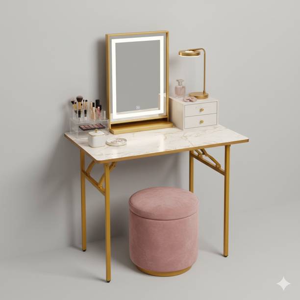 Kiara Quality First Multi-Purpose Foldable & Portable Wooden Laptop Table with Metallic Golden Leg Solid Wood Dressing Table