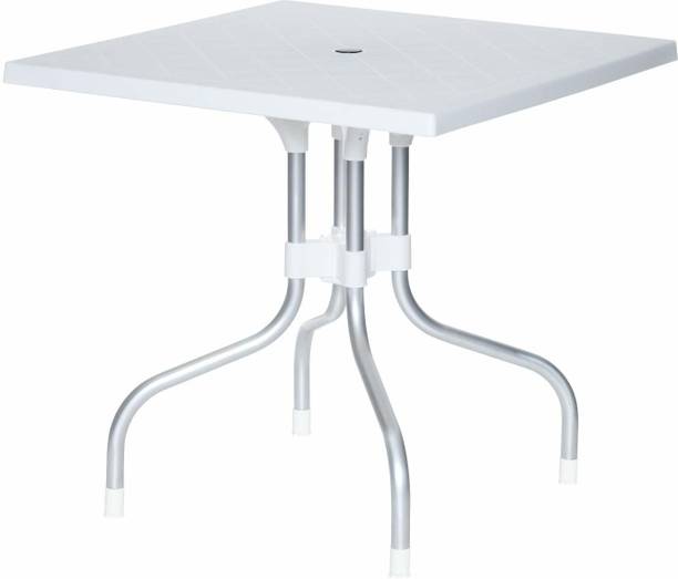 PFUN Olive Plastic Foldable Square 4 Seater Dining Table with Aluminium Base Plastic 4 Seater Dining Table